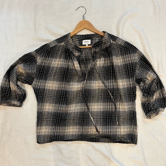 JOIE Barrian Split Neck Plaid Cotton Top, Size Medium - Picture 1 of 7